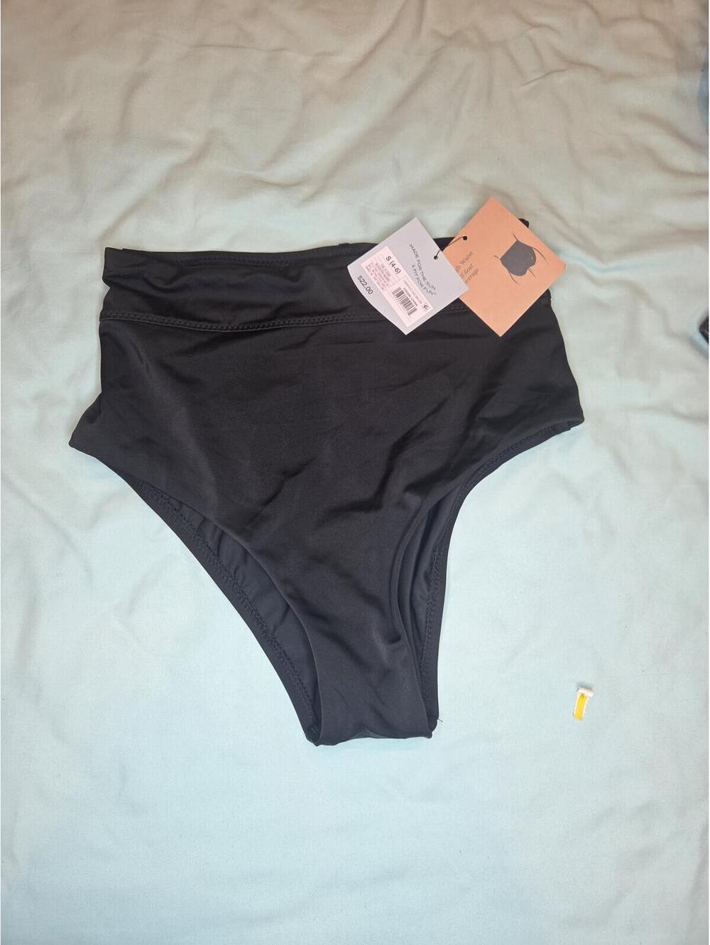 Black High-Waisted Swim Bottoms with Tags